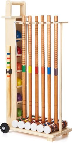6 Player Croquet Set for Adults with Wooden Stand, Wooden Rubber Mallets, Upgraded Resin Colored Balls and Steel Wicket for Family & Friends, Great for Outdoor Lawn, Backyard Park in Kuwait