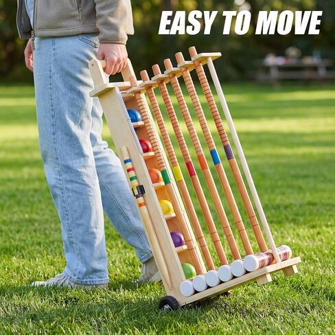 6 Player Croquet Set for Adults with Wooden Stand, Wooden Rubber Mallets, Upgraded Resin Colored Balls and Steel Wicket for Family & Friends, Great for Outdoor Lawn, Backyard Park in Kuwait