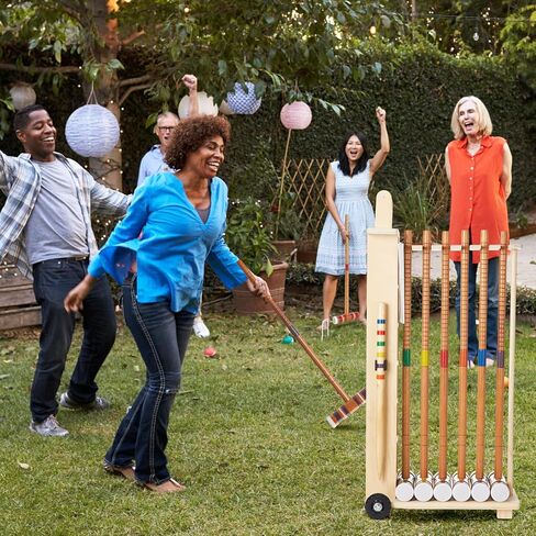 6 Player Croquet Set for Adults with Wooden Stand, Wooden Rubber Mallets, Upgraded Resin Colored Balls and Steel Wicket for Family & Friends, Great for Outdoor Lawn, Backyard Park in Kuwait