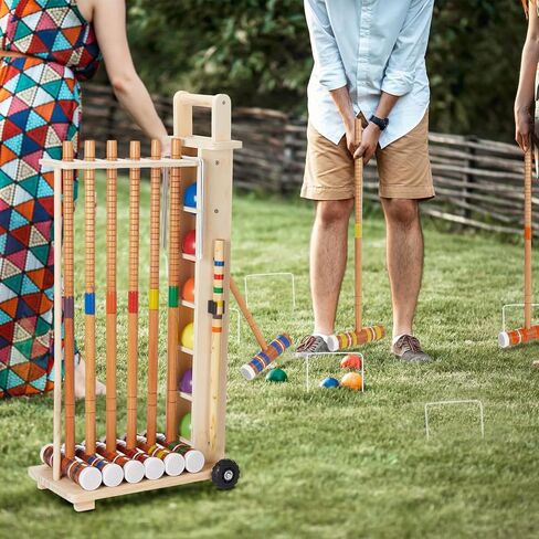 6 Player Croquet Set for Adults with Wooden Stand, Wooden Rubber Mallets, Upgraded Resin Colored Balls and Steel Wicket for Family & Friends, Great for Outdoor Lawn, Backyard Park in Kuwait