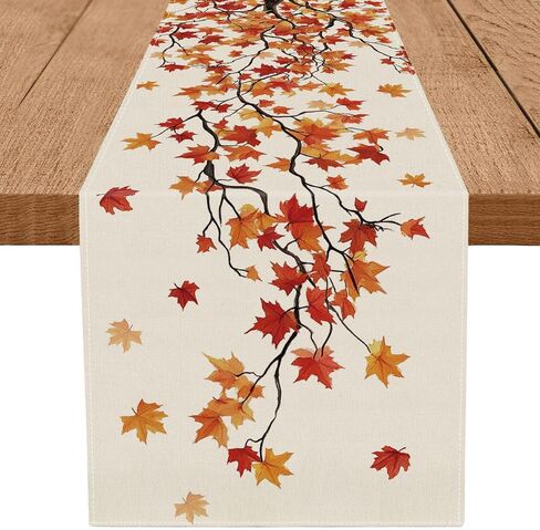 Fall Table Runner Maple Leaf Seasonal Autumn Burlap Table Decoration Holiday Home Party Kitchen Dining Table Supplies 13x72 Inch in Kuwait