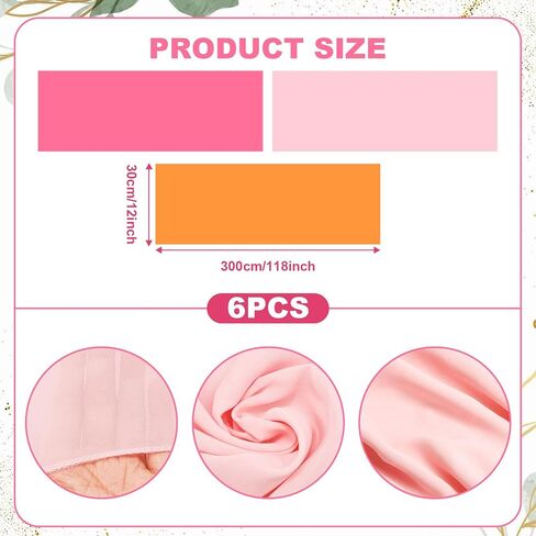 6 Pcs Sunset Party Decorations Table Runner 10Ft Pink and Orange Rustic Sheer Chiffon Fabric Table Cloth for Wedding Bridal Baby Shower Graduation Decorations in Kuwait