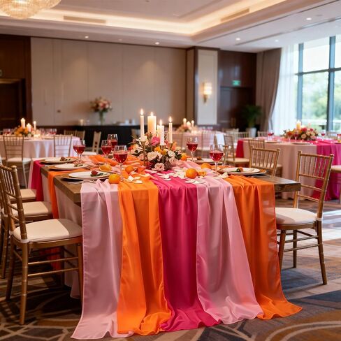 6 Pcs Sunset Party Decorations Table Runner 10Ft Pink and Orange Rustic Sheer Chiffon Fabric Table Cloth for Wedding Bridal Baby Shower Graduation Decorations in Kuwait