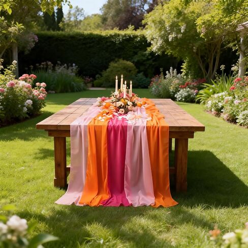 6 Pcs Sunset Party Decorations Table Runner 10Ft Pink and Orange Rustic Sheer Chiffon Fabric Table Cloth for Wedding Bridal Baby Shower Graduation Decorations in Kuwait
