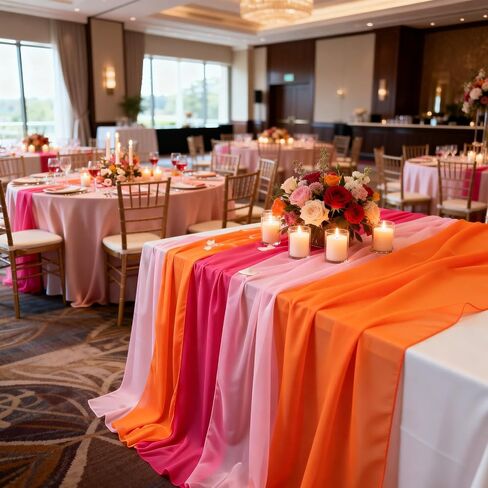 6 Pcs Sunset Party Decorations Table Runner 10Ft Pink and Orange Rustic Sheer Chiffon Fabric Table Cloth for Wedding Bridal Baby Shower Graduation Decorations in Kuwait