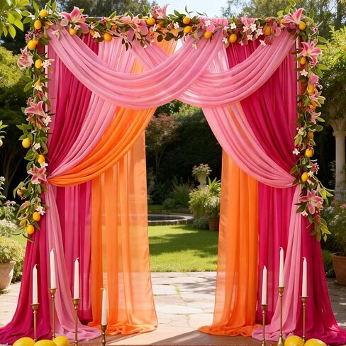 6 Pcs Sunset Party Decorations Table Runner 10Ft Pink and Orange Rustic Sheer Chiffon Fabric Table Cloth for Wedding Bridal Baby Shower Graduation Decorations in Kuwait