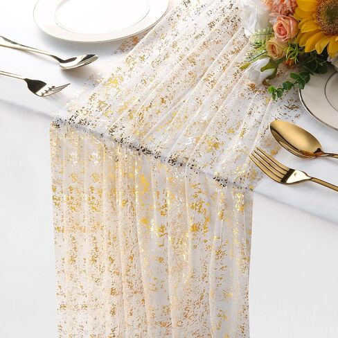 10 Packs Gold Table Runner - Glitter Metallic Foil Sheer Gauze 120 Inch 10FT, Wedding Party Home Decor for Dining Table, Anniversary, Birthday, Holiday Decorations in Kuwait