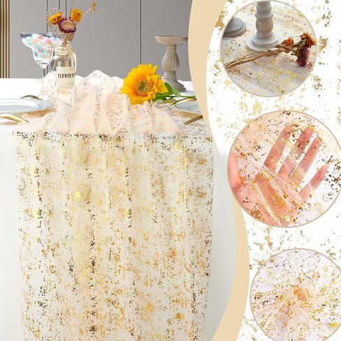 10 Packs Gold Table Runner - Glitter Metallic Foil Sheer Gauze 120 Inch 10FT, Wedding Party Home Decor for Dining Table, Anniversary, Birthday, Holiday Decorations in Kuwait