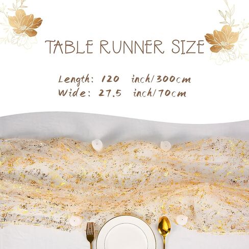 10 Packs Gold Table Runner - Glitter Metallic Foil Sheer Gauze 120 Inch 10FT, Wedding Party Home Decor for Dining Table, Anniversary, Birthday, Holiday Decorations in Kuwait