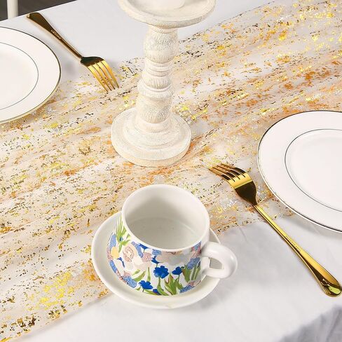 10 Packs Gold Table Runner - Glitter Metallic Foil Sheer Gauze 120 Inch 10FT, Wedding Party Home Decor for Dining Table, Anniversary, Birthday, Holiday Decorations in Kuwait