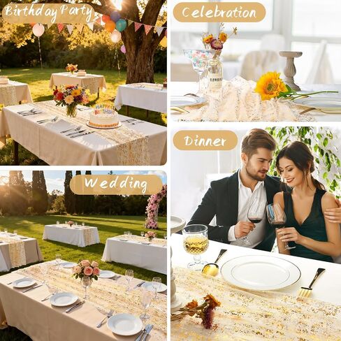 10 Packs Gold Table Runner - Glitter Metallic Foil Sheer Gauze 120 Inch 10FT, Wedding Party Home Decor for Dining Table, Anniversary, Birthday, Holiday Decorations in Kuwait