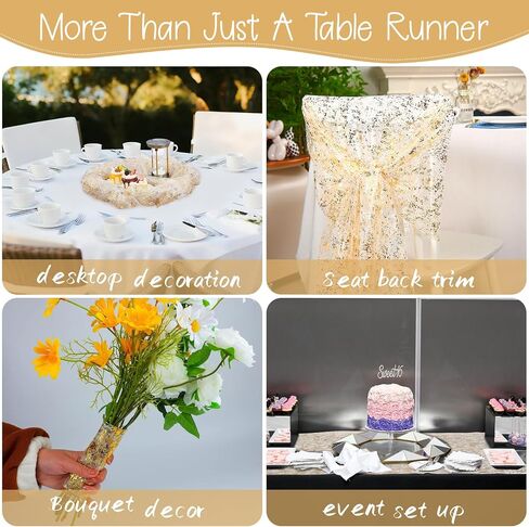 10 Packs Gold Table Runner - Glitter Metallic Foil Sheer Gauze 120 Inch 10FT, Wedding Party Home Decor for Dining Table, Anniversary, Birthday, Holiday Decorations in Kuwait