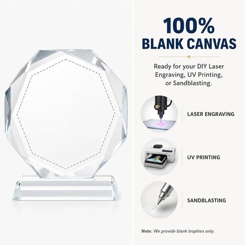 Hemoton Blank Crystal Trophy Award, Clear Glass Octagon Award Trophy Desktop Decor, Custom Plaque for Personalized Engraving, Employee Appreciation Gift for Corporate, Years of Service, Leadership in Kuwait