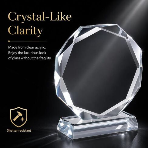 Hemoton Blank Crystal Trophy Award, Clear Glass Octagon Award Trophy Desktop Decor, Custom Plaque for Personalized Engraving, Employee Appreciation Gift for Corporate, Years of Service, Leadership in Kuwait