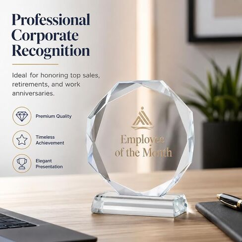 Hemoton Blank Crystal Trophy Award, Clear Glass Octagon Award Trophy Desktop Decor, Custom Plaque for Personalized Engraving, Employee Appreciation Gift for Corporate, Years of Service, Leadership in Kuwait