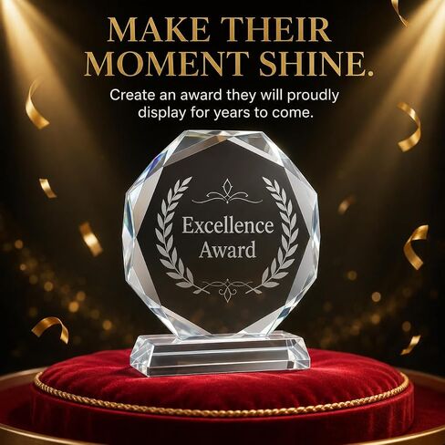 Hemoton Blank Crystal Trophy Award, Clear Glass Octagon Award Trophy Desktop Decor, Custom Plaque for Personalized Engraving, Employee Appreciation Gift for Corporate, Years of Service, Leadership in Kuwait