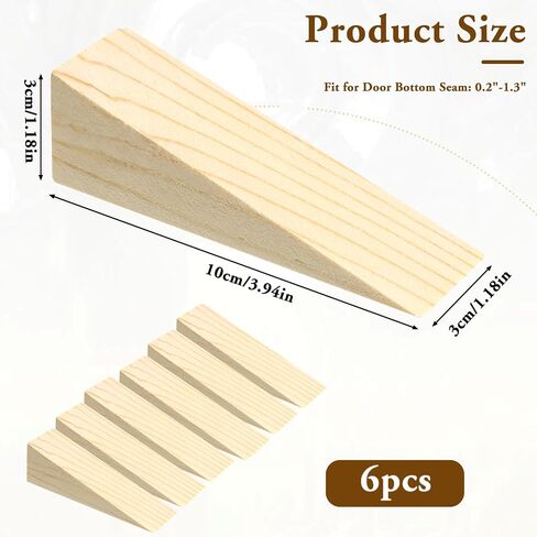 6 PCS Wood Wedge Door Wedge Stopper Wooden Shims Non Slip Triangle Firefighter Wedges Security Door Stopper Fit for Bottom of Doors on Tile, Concrete, Carpet, Wooden Floor, Solid Block in Kuwait