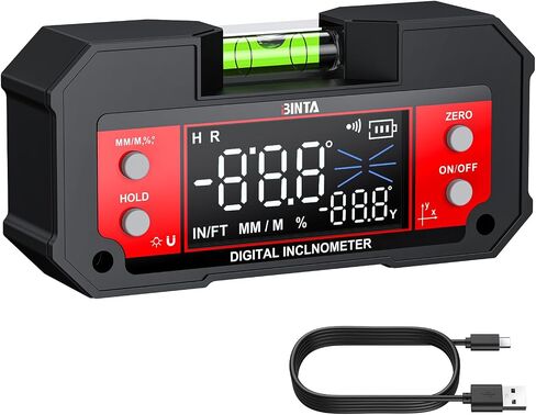 BINTA Digital Angle Finder Dual Axis Level Box 4×90° X-axis ±60° Y-axis قاعدة مغناطيسية قوية شاشة LED نوع C مقياس ميل قابل لإعادة الشحن مع عقد بيانات لبناء الأعمال الخشبية منشار طاولة DIY in Kuwait