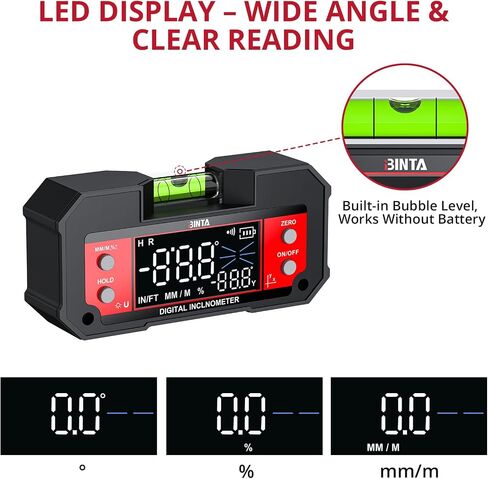 BINTA Digital Angle Finder Dual Axis Level Box 4×90° X-axis ±60° Y-axis قاعدة مغناطيسية قوية شاشة LED نوع C مقياس ميل قابل لإعادة الشحن مع عقد بيانات لبناء الأعمال الخشبية منشار طاولة DIY in Kuwait
