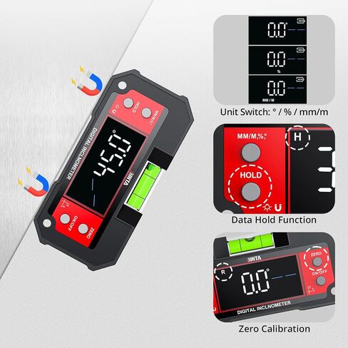 BINTA Digital Angle Finder Dual Axis Level Box 4×90° X-axis ±60° Y-axis قاعدة مغناطيسية قوية شاشة LED نوع C مقياس ميل قابل لإعادة الشحن مع عقد بيانات لبناء الأعمال الخشبية منشار طاولة DIY in Kuwait