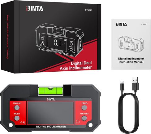 BINTA Digital Angle Finder Dual Axis Level Box 4×90° X-axis ±60° Y-axis قاعدة مغناطيسية قوية شاشة LED نوع C مقياس ميل قابل لإعادة الشحن مع عقد بيانات لبناء الأعمال الخشبية منشار طاولة DIY in Kuwait