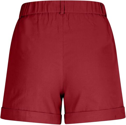 Womens Summer High Waisted Cuffed Shorts Elastic Waistband Slim Hiking Shorts with Pockets in Kuwait
