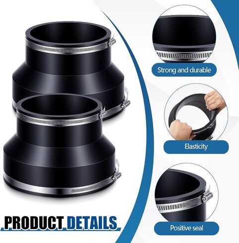 2 حزمة من 8 "إلى 6" اقتران مطاطي مرن، اقتران مخفض لأنابيب الحديد الزهر PVC الصلب البلاستيك الرصاص، موصل الأنابيب مع المشابك الفولاذ المقاوم للصدأ in Kuwait