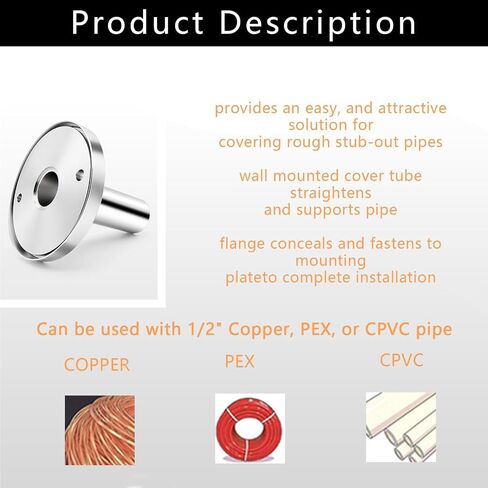 دعم PEX Stub Out، غطاء خط مياه المرحاض، غطاء خط إمداد المرحاض المعدني الكروم 1/2 بوصة مع شفة، يناسب PEX، النحاس وCPVC، عبوتان in Kuwait