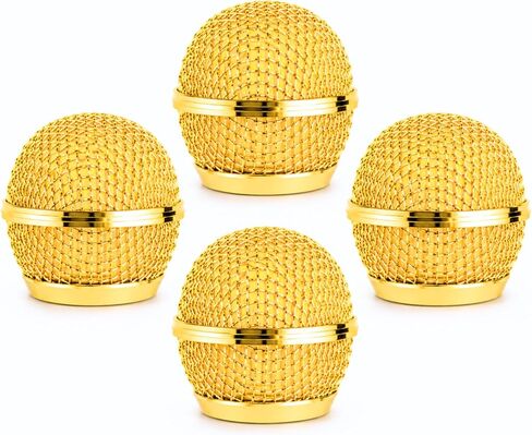 كرات شبكة ميكروفون ذهبية لميكروفونات Shure SM58 Style، 4 عبوات | غطاء ميكروفون ذهبي مع حشوات إسفنجية، مناسب للميكروفونات المحمولة السلكية واللاسلكية طراز SM58 Beta58 على المسرح أو الكاريوكي أو الأحداث in Kuwait