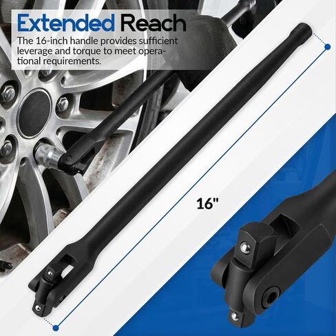 16-Inch Dual Drive Breaker Bar, 3/8" and 1/2" Drive, 360° Rotatable Head with Spring-Loaded Detent Ball in Kuwait
