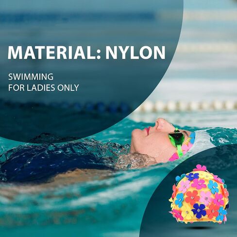 NUOBESTY Ladies Floral Swimming Cap, Flower Petal Swim Hat for Women Colorful Retro Bathing Hat Synthetic Material Hair Cover for Beach, Pool, Vacation, and Water Aerobics, 8.25 x 6.29 in in Kuwait