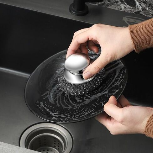 Stainless Steel Pot Brush with Grip Handle Wire Ball Cleaning Tools Home Kitchen Dish Washing Accessories in Kuwait