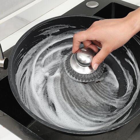 Stainless Steel Pot Brush with Grip Handle Wire Ball Cleaning Tools Home Kitchen Dish Washing Accessories in Kuwait