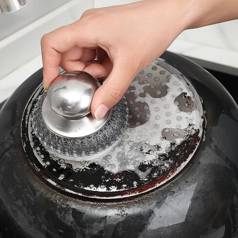 Stainless Steel Pot Brush with Grip Handle Wire Ball Cleaning Tools Home Kitchen Dish Washing Accessories in Kuwait