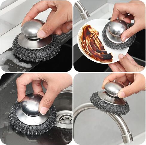 Stainless Steel Pot Brush with Grip Handle Wire Ball Cleaning Tools Home Kitchen Dish Washing Accessories in Kuwait