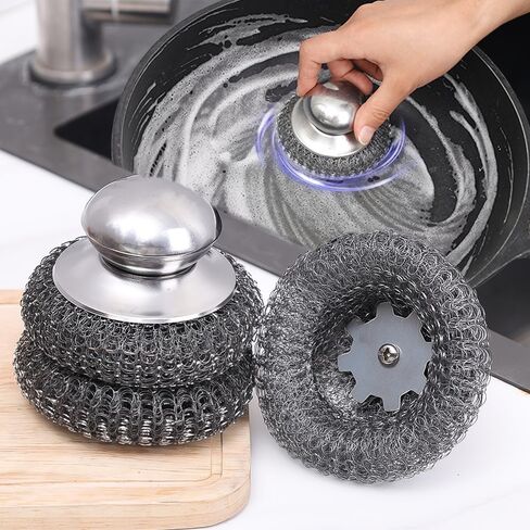 Stainless Steel Pot Brush with Grip Handle Wire Ball Cleaning Tools Home Kitchen Dish Washing Accessories in Kuwait