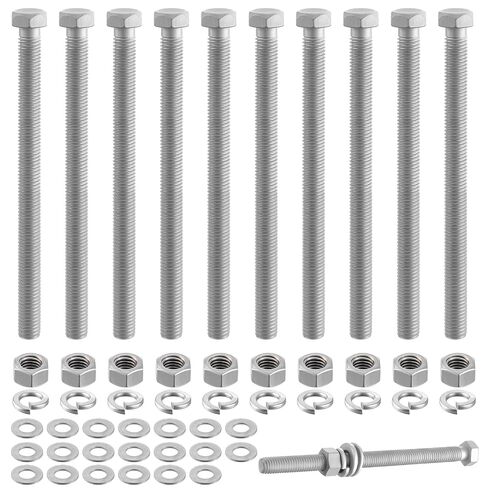 Hicarer 10 Sets 1/2"-13 x 7 Hot Dipped Galvanized Hex Bolt Kit, 4.8 Grade Corrosion Resistant, Full Thread, with 20 Flat Washers 10 Nuts 10 Split Lock Washers, for Exterior Outdoor Construction Use in Kuwait