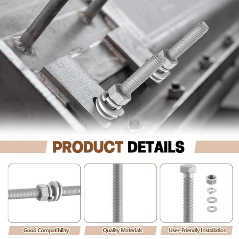 Hicarer 10 Sets 1/2"-13 x 7 Hot Dipped Galvanized Hex Bolt Kit, 4.8 Grade Corrosion Resistant, Full Thread, with 20 Flat Washers 10 Nuts 10 Split Lock Washers, for Exterior Outdoor Construction Use in Kuwait