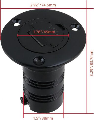 Bitray 1-1/2" 316 Stainless Boat Fuel Deck Filler Keyless Cap - Black | 38mm Marine-Grade, Spring-Lock Tab Anti-Rattle, Leak-Proof O-Ring Seal, For Boat Yacht Rv Camper, Mounting Hardware in Kuwait