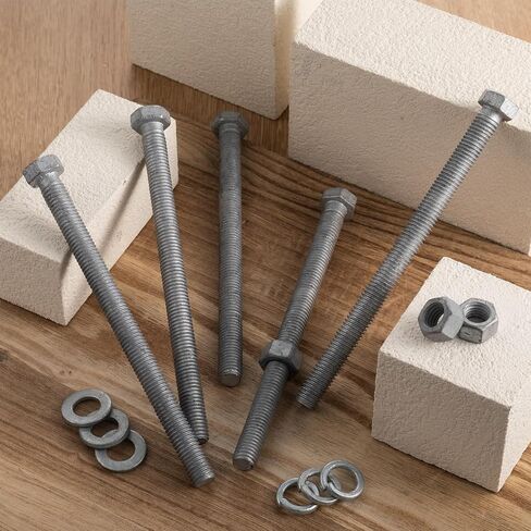 Hicarer 10 Sets 1/2"-13 x 7 Hot Dipped Galvanized Hex Bolt Kit, 4.8 Grade Corrosion Resistant, Full Thread, with 20 Flat Washers 10 Nuts 10 Split Lock Washers, for Exterior Outdoor Construction Use in Kuwait