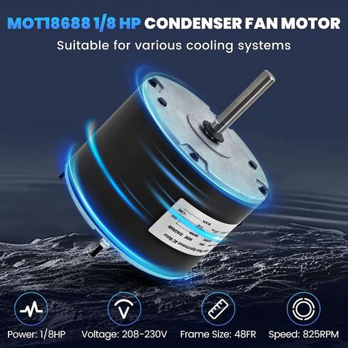 محرك مروحة مكثف MOT18688 1/8 حصان يناسب ترين، للمعيار الأمريكي، محرك مروحة تيار متردد مع مكثف، 1/8 حصان، 208-230 فولت، 825 دورة في الدقيقة، استبدال # MOT18688 MOT12215 MOT12004 MOT10514 in Kuwait