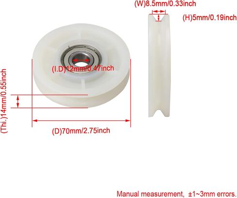 Creamy White Nylon Bearing Steel Cable Pulley Wheel Bearing V Shape Groove Idler Pulley 12x70x14mm Load-Bearing 155KG for Gym Equipment in Kuwait