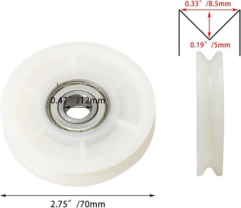 Creamy White Nylon Bearing Steel Cable Pulley Wheel Bearing V Shape Groove Idler Pulley 12x70x14mm Load-Bearing 155KG for Gym Equipment in Kuwait