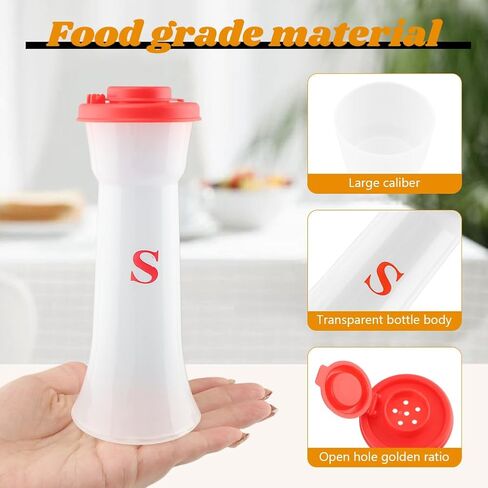 Set of 2 Salt and Pepper Shakers with Lids, Large Hourglass Moistur-e Proof Salts Shaker Pepper Food Containers for Cooking Kitchen Baking Salt Candy, Red & Black(Black+Red) in Kuwait