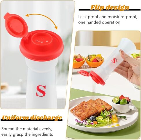 Set of 2 Salt and Pepper Shakers with Lids, Large Hourglass Moistur-e Proof Salts Shaker Pepper Food Containers for Cooking Kitchen Baking Salt Candy, Red & Black(Black+Red) in Kuwait