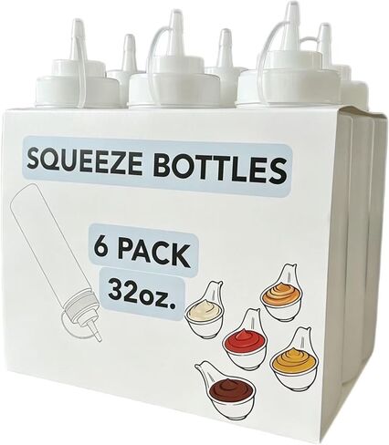 6 Pack 32 oz Clear Squeeze Bottle with Large Plastic Wide Mouth | Durable BPA-Free Plastic, Dishwasher Safe, Pack of 6 in Kuwait
