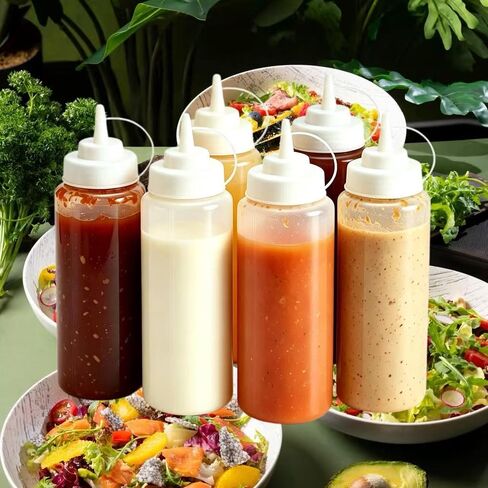6 Pack 32 oz Clear Squeeze Bottle with Large Plastic Wide Mouth | Durable BPA-Free Plastic, Dishwasher Safe, Pack of 6 in Kuwait