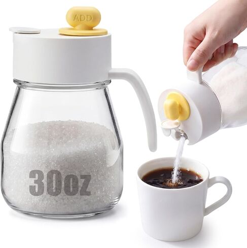 LemonRoad 30 oz Large Glass Sugar Dispenser with Pour Spout for Sugar, Coffee, Top Filling Port Design for Easy Refill, Large Capacity Sugars Container Glass Jars for Salt Kitchen Baking in Kuwait
