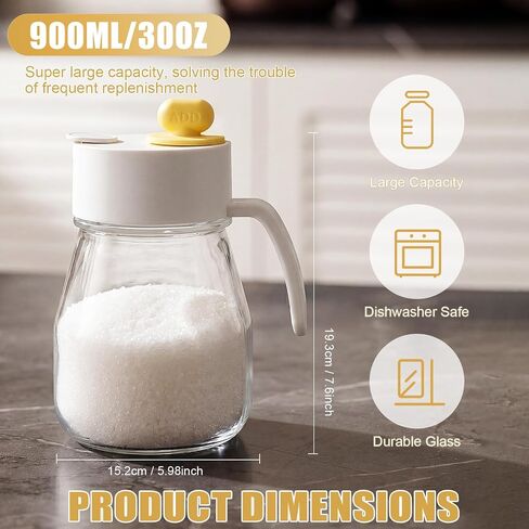 LemonRoad 30 oz Large Glass Sugar Dispenser with Pour Spout for Sugar, Coffee, Top Filling Port Design for Easy Refill, Large Capacity Sugars Container Glass Jars for Salt Kitchen Baking in Kuwait