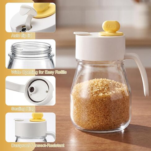 LemonRoad 30 oz Large Glass Sugar Dispenser with Pour Spout for Sugar, Coffee, Top Filling Port Design for Easy Refill, Large Capacity Sugars Container Glass Jars for Salt Kitchen Baking in Kuwait